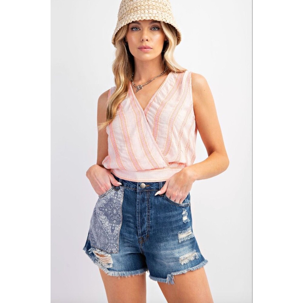 NWT Easel Bandana Patch Cutoff Shorts Size S Dark Wash